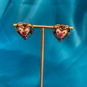 Vintage gold heart ceramic flower earrings